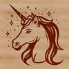 A stylized illustration of a mythical creature with a horse-like head and a single horn on its forehead.