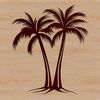 Tropical Palm Tree Graphic A single palm tree standing alone on a sandy beach, with clear blue skies in the background.
