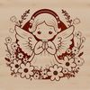 An illustration of a gentle angel surrounded by floral elements.