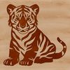 Cute Sitting Tiger SVG Illustration A sitting tiger with a rounded face and distinctive stripes, depicted in a vector format.