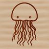 A stylized line drawing of an octopus featuring cute facial expressions.