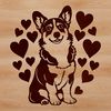 A sitting Welsh Corgi with heart symbols surrounding its body, suitable for vector design.