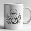 A vector graphic illustration of a playful otter surrounded by lush greenery in a scenic environment.