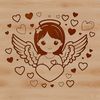 Illustrated angel design featuring a winged figure with a heart symbol, suitable for vector art projects.