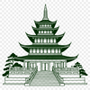 Hand-Drawn Buddhist Temple Design A detailed, hand-drawn illustration of a traditional Buddhist temple structure.