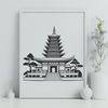 Traditional Asian Architecture SVG Design Illustrated Buddhist temple with traditional Asian architecture, suitable for vector graphics and cutting machine designs.