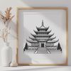 Detailed Temple Architecture Design A detailed illustration of a traditional Buddhist temple with multiple levels and intricate architecture.