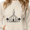 Simplified Baptist Church Design A simplified illustration of a traditional Baptist church with a steepled roof and symmetrical façade.