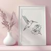 Vibrant Floral Bird Silhouette Artwork A vibrant illustration of a hummingbird in flight, surrounded by colorful floral elements.
