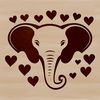 Friendly Elephant Silhouette with Hearts An illustration of a friendly elephant with heart shapes surrounding its body.