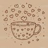 Whimsical Cup Design with Hearts A stylized cup with love hearts surrounding it, designed as a vector image suitable for digital use.