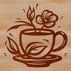 A simple illustration of a coffee cup with a floral design on it.