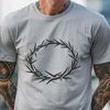Stylized Thistle Wreath Illustration A stylized crown of thorns made up of intertwined stems and sharp-pointed leaves.