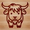 A simple line drawing of a buffalo standing in a natural habitat.