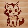 An illustration of a small domesticated animal, a kitten, in a seated position.
