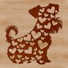 Love Heart Dog Vector Illustration A cute miniature dog sitting on the floor with love hearts surrounding it.