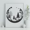 Tree Line Illustration in Stylized Form A stylized illustration of a forest with various trees and foliage.