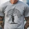 Romantic Tree Hug An ornate design of a tree featuring a couple embracing under its boughs, suitable for romantic themes and celebrations.