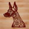 Ornate Dog Face Design Close-up of a Doberman Pinscher's facial features, designed as scalable clip art.