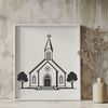 Beautiful Baptist Church Building Silhouette A stylized representation of a traditional Baptist church building.