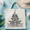 Illustration of a traditional Buddhist temple with intricate details and Eastern architecture.