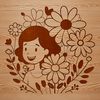 Floral Female Illustration A single line illustration of a smiling female figure in a floral patterned dress.