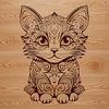 Cute Kitten Sitting in Ornate Style A cartoon-style cat sitting on its haunches, showcasing ornate details in vector design.
