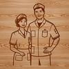 Female and male nurses in uniform standing side by side.