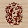Vector art depiction of Our Lady of Guadalupe in a traditional style.