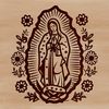 Beautiful Religious Artwork Vector An illustration of Our Lady of Guadalupe, rendered in vector format with detailed lines and subtle texture.