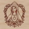 A stylized illustration of the Immaculate Heart symbol featuring floral elements, suitable for religious contexts.