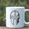 Traditional Spartan Armor SVG Design A stylized illustration of a Greek warrior in traditional armor, depicted with a characteristic helmet.