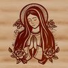 Floral Patterned Our Lady Portrait A portrait of the Virgin Mary in ornate robes with floral patterns, depicted in traditional religious iconography.