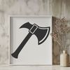 Rugged Axe Head Graphic A graphic illustration of a rugged axe head with handle.
