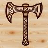 Hand-forged axe illustration A detailed vector illustration of a wooden-handled axe head with metal blade.