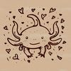 A digital illustration of an axolotl's head, with heart designs incorporated into the design.