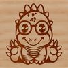 Dino in Spectacles A baby dinosaur wearing glasses stands in a prehistoric environment.