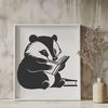 Curious Badger Reading Delight A vector illustration of a badger sitting on its haunches with a book in front of it, showcasing the animal's curious nature.
