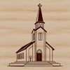 A stylized illustration of a traditional Baptist church, suitable for vector graphics and cutting machine designs.