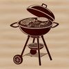 An SVG graphic depicting a cooking grill with various food items arranged on top.