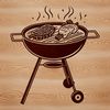 BBQ Grill Illustration with Sizzling Food A simple illustration of a BBQ grill with sizzling food on the grates.