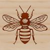 A detailed illustration of a bee in profile, featuring intricate design lines.