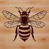 A vector illustration of a bee flying around a flower.