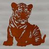 Striped Feline Silhouette A sitting tiger with bright eyes and stripes in a vector format.