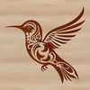 Colorful hummingbird in flight, rendered as vector art.