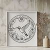 Beautiful Bird Clipart for Crafting A vibrant illustration of a hummingbird perched on a colorful floral branch.