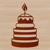 A stylized digital illustration of a birthday cake with candles on top.