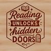 A simple illustration of someone reading a book with inspirational quotes.
