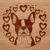 Friendly Boston Terrier Illustration with Love Hearts A stylized illustration of a friendly Boston Terrier breed dog, featuring love hearts in its design.