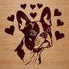 Heartwarming Dog Illustration with Love Accents Boston Terrier dog illustration with heart accents on its head.